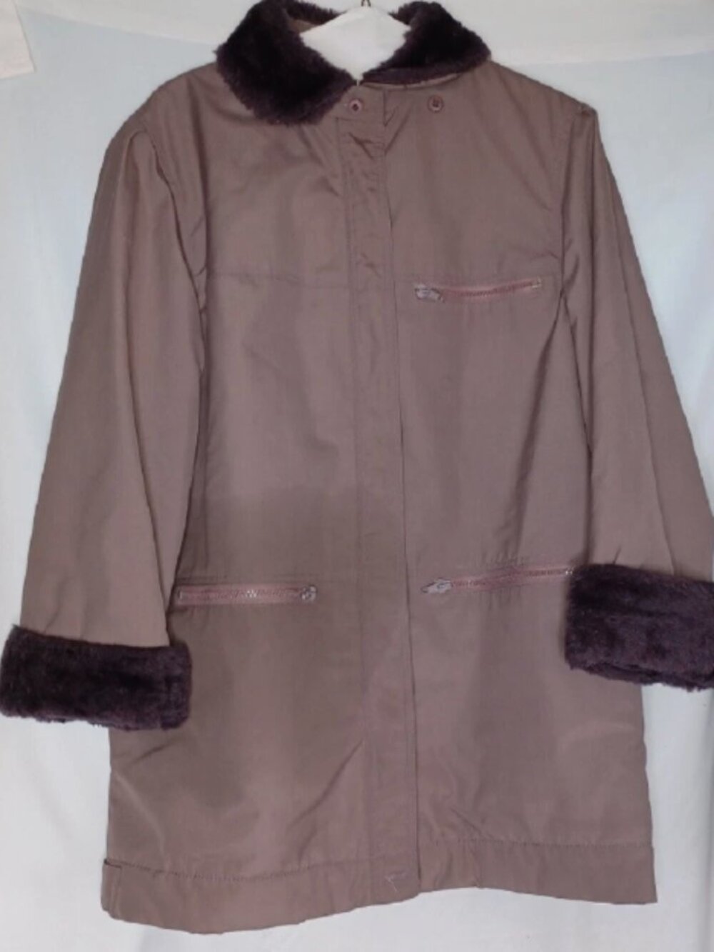 London Fog 10 Reg Womens Coat Faux Fur Lining Plum Purple Brownish Color